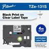 Brother TZe-131S laminated label tape cartridge with black text on clear background, 1/2-inch width