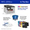 Brother MFC-J5110DW wireless color inkjet all-in-one printer with ink cartridges and guides