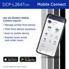 Brother DCP-L2647DW all-in-one laser printer with Mobile Connect app interface on smartphone