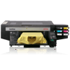 Brother GTX direct-to-garment printer printing yellow tote bags with dual platens