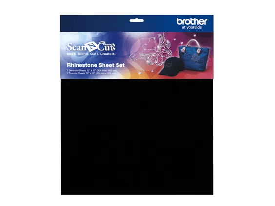 Brother ScanNCut rhinestone sheet set packaging with butterfly and tote bag designs