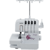 Overlock Brother 1534D con cuatro conos de hilo y bordado decorativo en tela