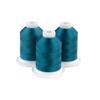 Three teal embroidery thread spools on white bases for sewing and crafting projects