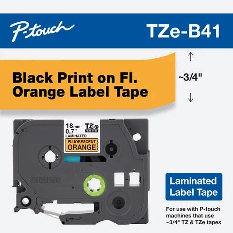 Cartucho de cinta de etiquetas laminadas Brother TZe-B41 con impresión negra sobre naranja fluorescente, 3/4 pulgadas