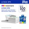 Brother LC504 3-pack color ink cartridges with printed pages and packaging