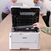 Brother MFC-L8395CDW color laser all-in-one printer with open toner compartment showing cartridges