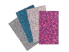 Four decorative patterned papers in silver, blue, lavender, and pink with floral designs