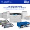 Brother HL-L3280CDW color laser printer with genuine ink toner cartridges and printed documents