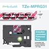 Cinta laminada Brother TZe-MPRG31 con patrón de cuadros rojos y texto negro, 0.47 pulgadas