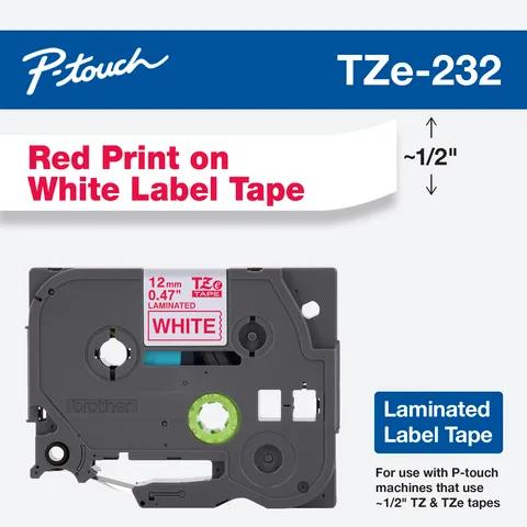 Cartucho de cinta de etiquetas laminadas Brother TZe-232 con texto rojo sobre blanco