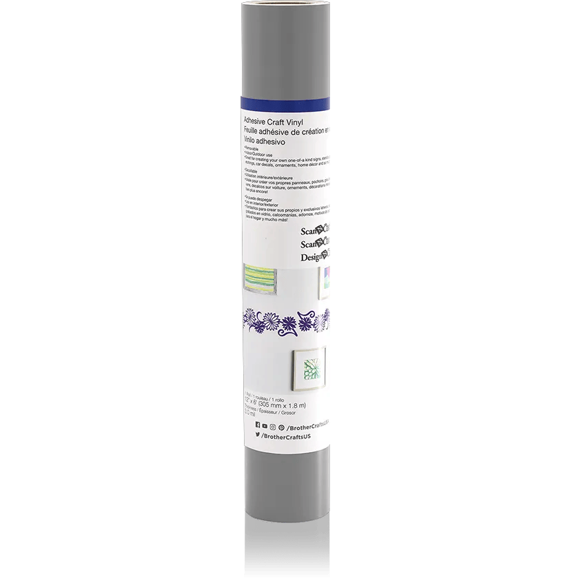 Brother adhesive craft vinyl roll in gray with white label packaging