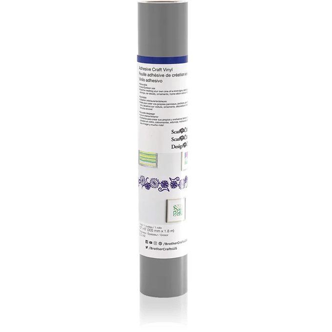 Brother adhesive craft vinyl roll in gray with white label packaging