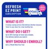 Brother Refresh EZ Print toner subscription service infographic with delivery truck and benefits