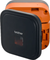 Brother PT-E920BT industrial label maker with open back panel showing battery compartment