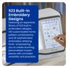 Brother Céleste embroidery machine touchscreen displaying 523 built-in designs