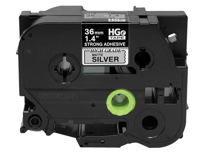 Brother HGe-S9615PK 36mm black on matte silver high-grade strong adhesive label tape