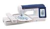 Brother Expedition embroidery machine with blue snowflake design in hoop and touchscreen display