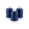 Three navy blue embroidery thread spools on white bases