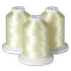 Three spools of pale yellow embroidery thread on white bases