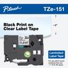 Cartucho de cinta de etiquetas laminadas Brother TZe-151 con impresión negra sobre fondo transparente, ancho de 1 pulgada