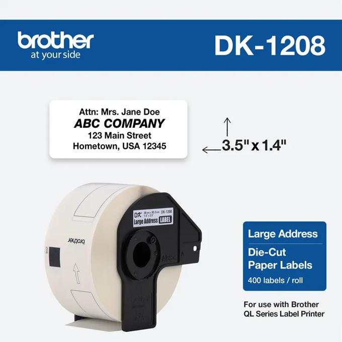 Brother DK-1208 large address die-cut paper label roll for QL series label printer