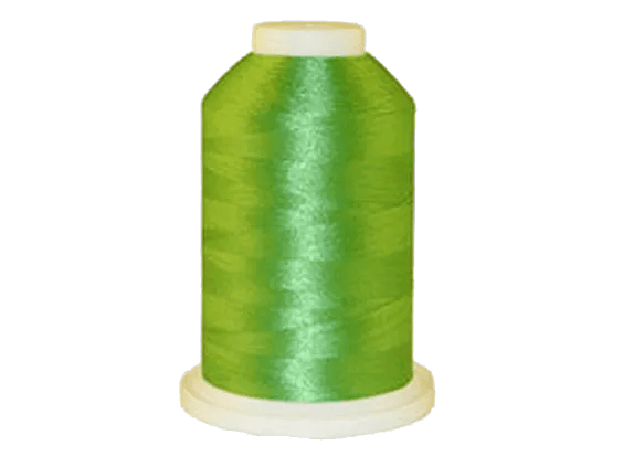 Brother embroidery thread spool in vibrant green with glossy finish on white base