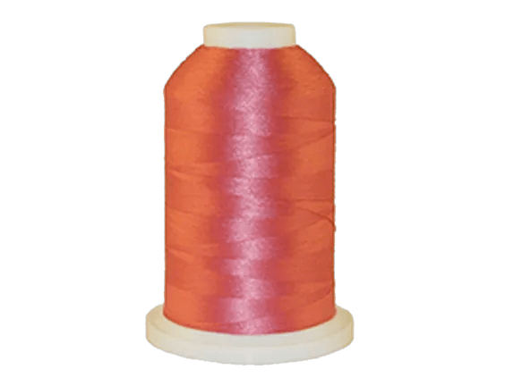 Brother embroidery thread spool in vibrant orange-pink gradient on white cone