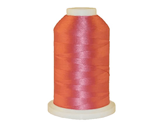Brother embroidery thread spool in vibrant orange-pink gradient on white cone