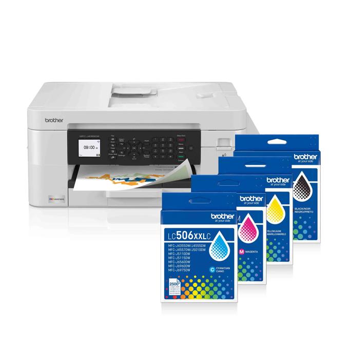Brother MFC-J4355DW all-in-one wireless inkjet printer with LC506XXL high-yield ink cartridges