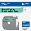 Brother P-touch M-731 non-laminated label tape cartridge with black text on green background