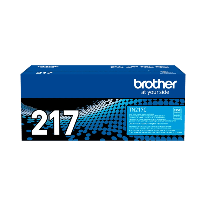 Cartucho de tóner cian de alto rendimiento Brother TN217C en su empaque