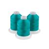 Three spools of Brother topaz embroidery thread on white bases