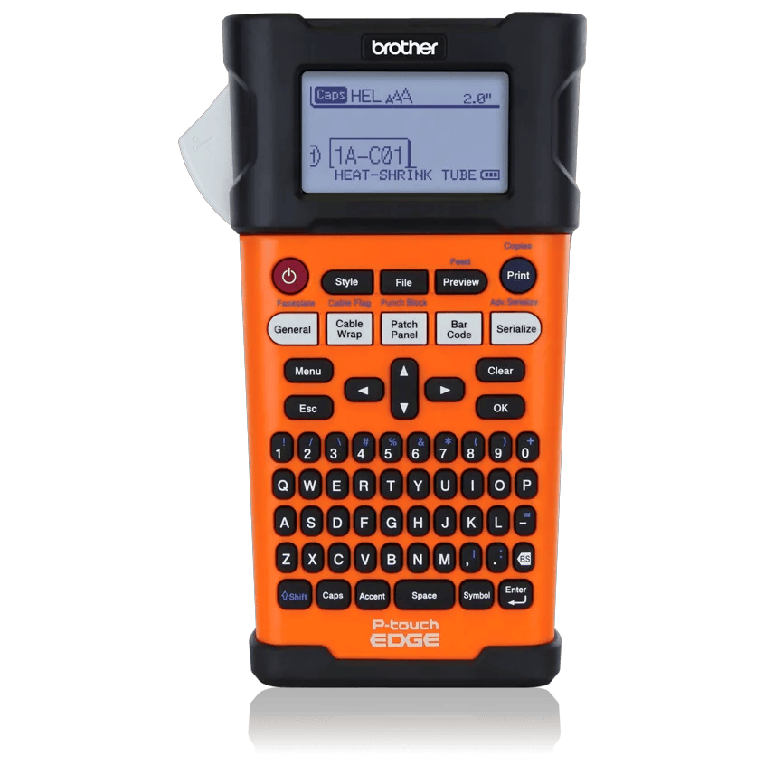 Brother PT-E300 industrial label maker with QWERTY keyboard and LCD display