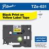Cartucho de cinta de etiquetas laminadas Brother TZe-631 con texto negro sobre amarillo, 1/2 pulgada