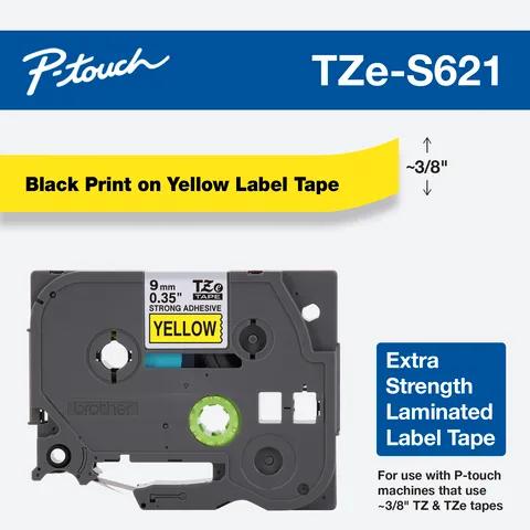 Cartucho de cinta laminada de resistencia extra Brother TZe-S621 con texto negro sobre amarillo