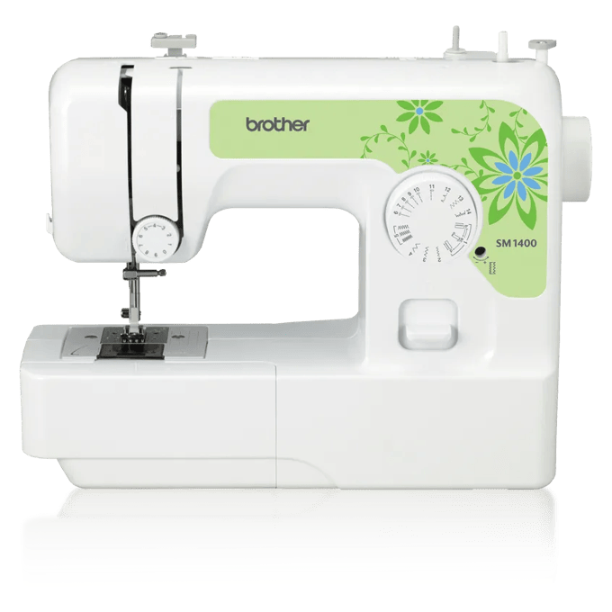 Brother SM1400 sewing machine with green floral design and stitch selector dial