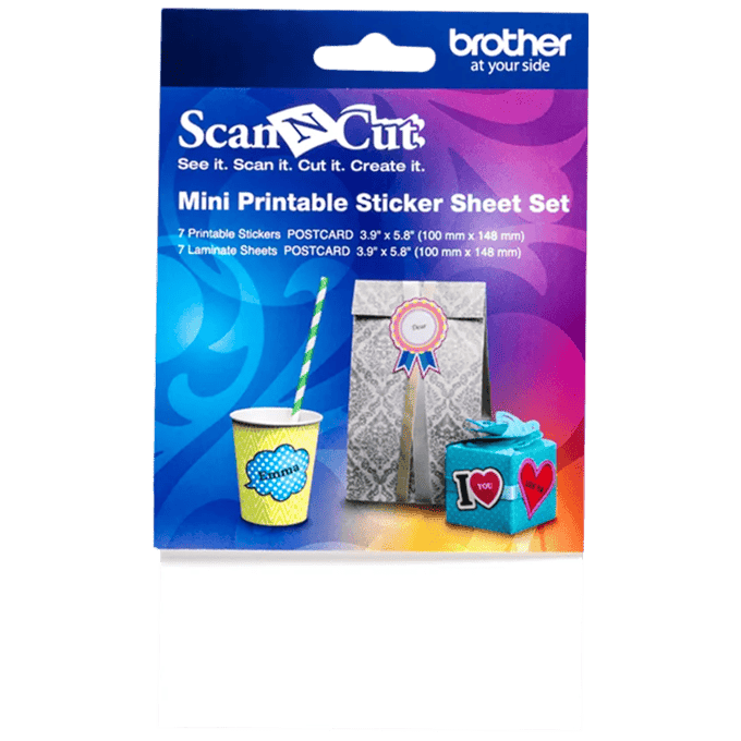 Brother ScanNCut mini printable sticker sheet set with laminate sheets for crafting projects