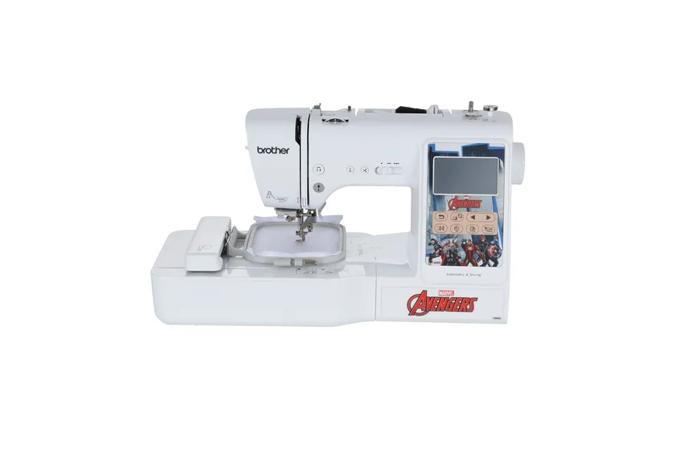 Brother LB5500M sewing and embroidery machine with touchscreen and Marvel Avengers design panel