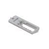 White plastic printer cartridge holder with red alignment markers and metal guide rail