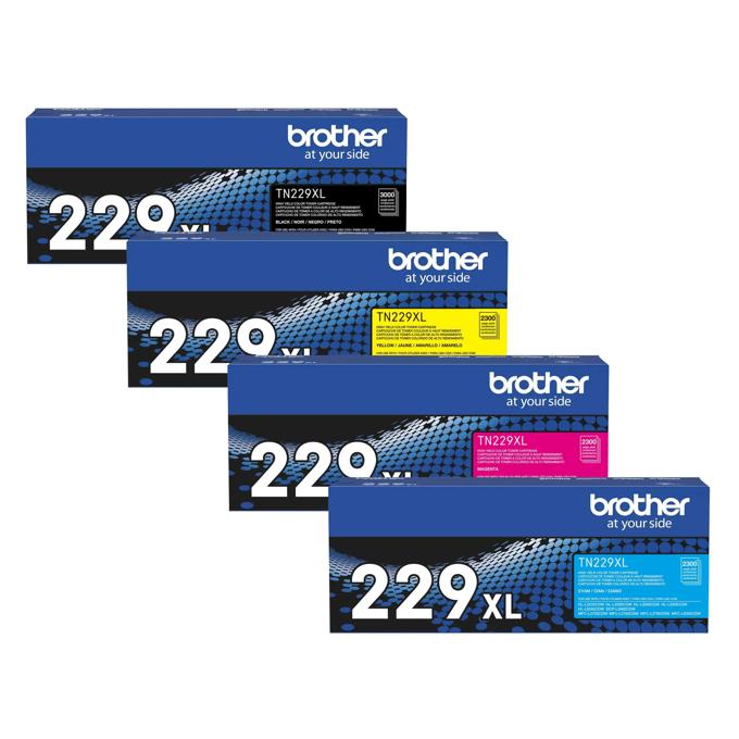 Brother TN229XL high-yield toner cartridge 4-pack in black, yellow, magenta, and cyan