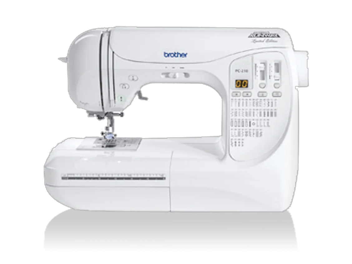 Brother PC-210PRW sewing machine with digital display and built-in stitches