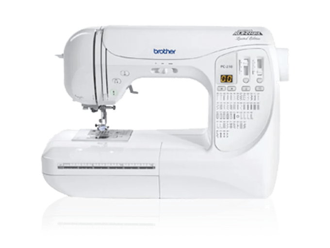 Brother PC-210PRW sewing machine with digital display and built-in stitches