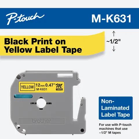 Brother P-touch M-K631 non-laminated label tape cartridge with black text on yellow background