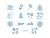 Blue Christmas-themed cutting patterns including nativity scene, snowflakes, and holiday ornaments