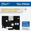 Brother TZe-PR234 premium laminated label tape with gold print on glitter white background
