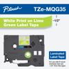 Brother TZe-MQG35 laminated label tape cartridge with white print on lime green background