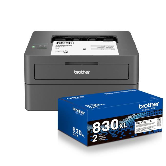 Brother HL-L2405W monochrome laser printer with TN830XL high-yield toner 2-pack