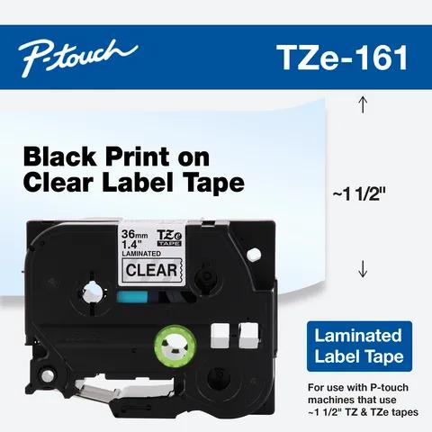 Cartucho de cinta de etiquetas laminadas Brother TZe-161 con impresión negra sobre fondo transparente