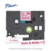 Brother P-touch TZe laminated label tape cassette with red print on white background, 12mm width