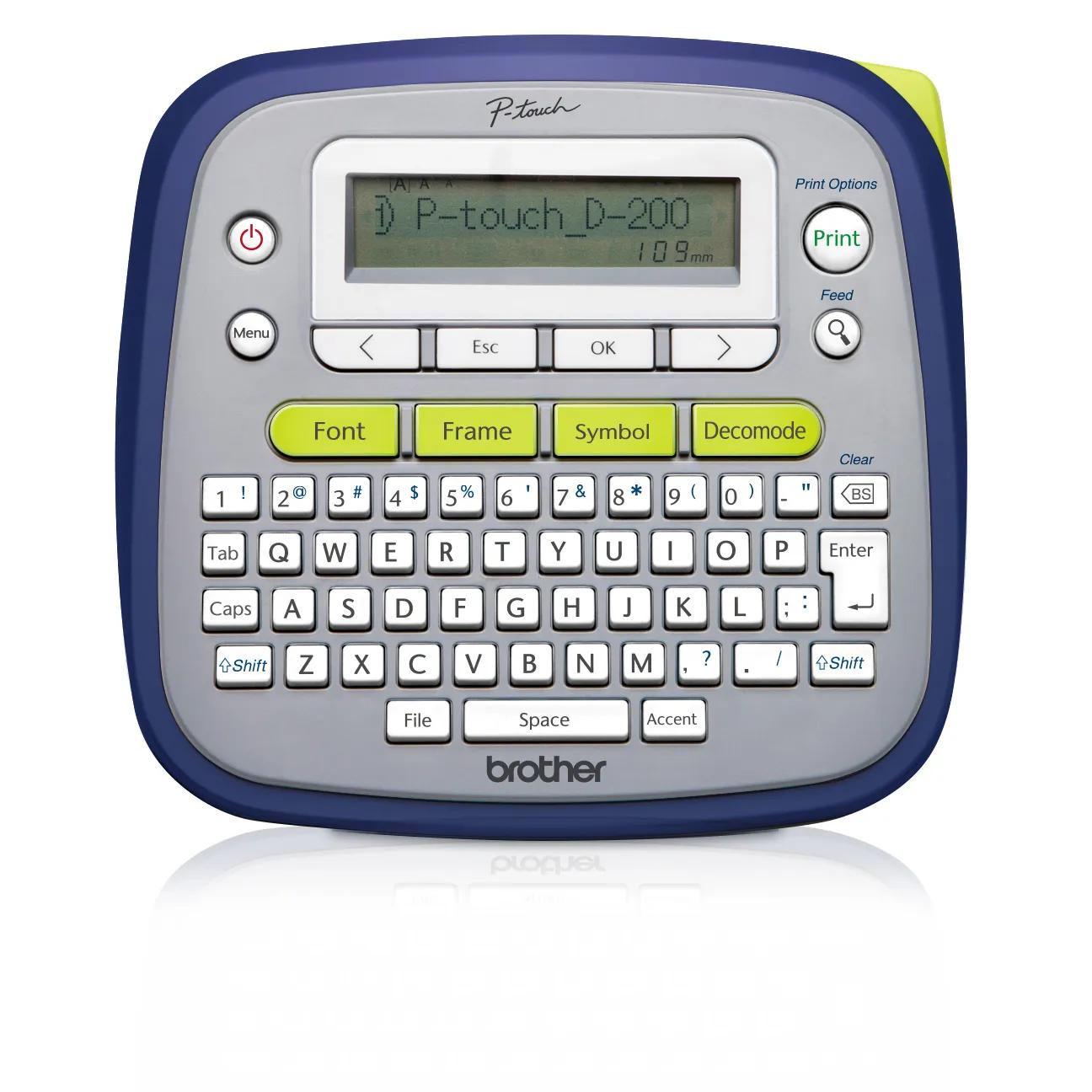 Brother PT-D200G label maker with QWERTY keyboard and LCD display